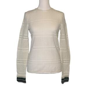 Tibi white long sleeve eyelete crewneck blouse size 0
